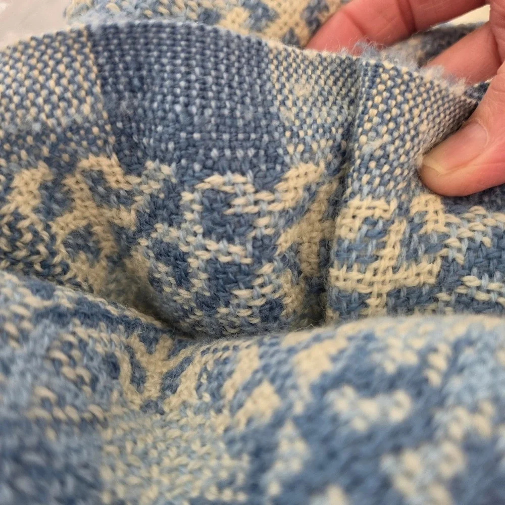 Vintage Brahms Mount Queen Blue Cream Wool Coverlet Made in Maine USA Galaxy - Picture 5 of 8